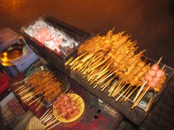 A variety of meat on a stick